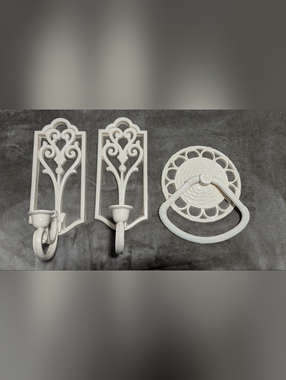 70's Set Homco Candle Wall Sconce & towel holder French Country Chic off White